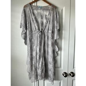 She + Sky OSMF Gray Lace Sheer Boho Long Tie Front Cardigan Festival Fairy